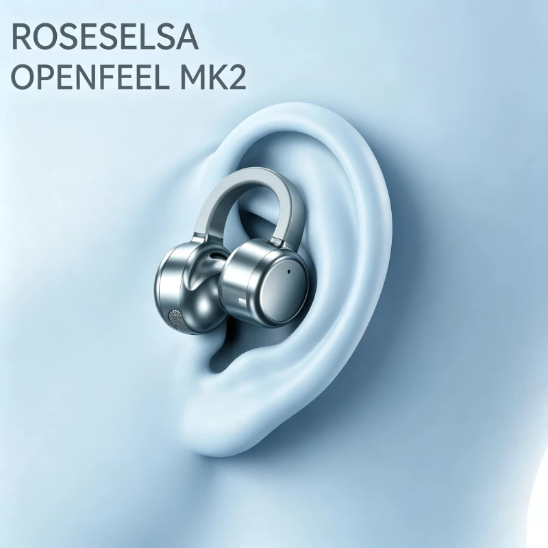 Roseselsa OpenFeel MK2 Wireless Open Ear Clip Earbuds Bluetooth 6.0 Dual DAC 4 Mic Call Noise Cancellation For Sports Music Gift