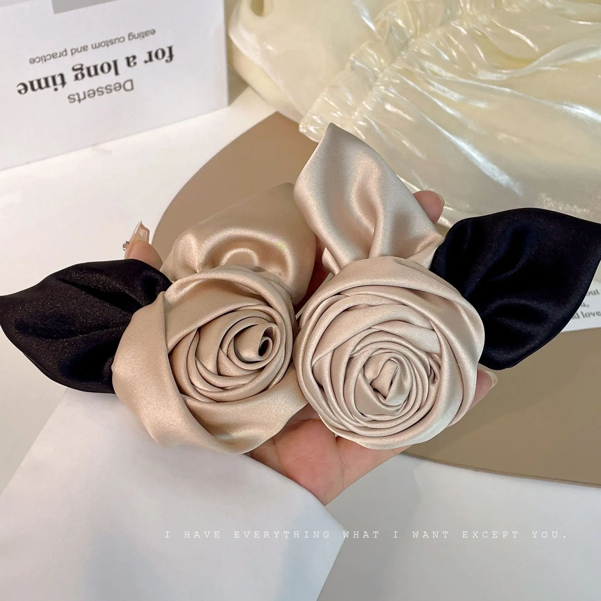 Soft High-end Mirror Satin Hair Bands European and American Female Daily Handmade Silk Satin Rose Headdress Elastic Headbands