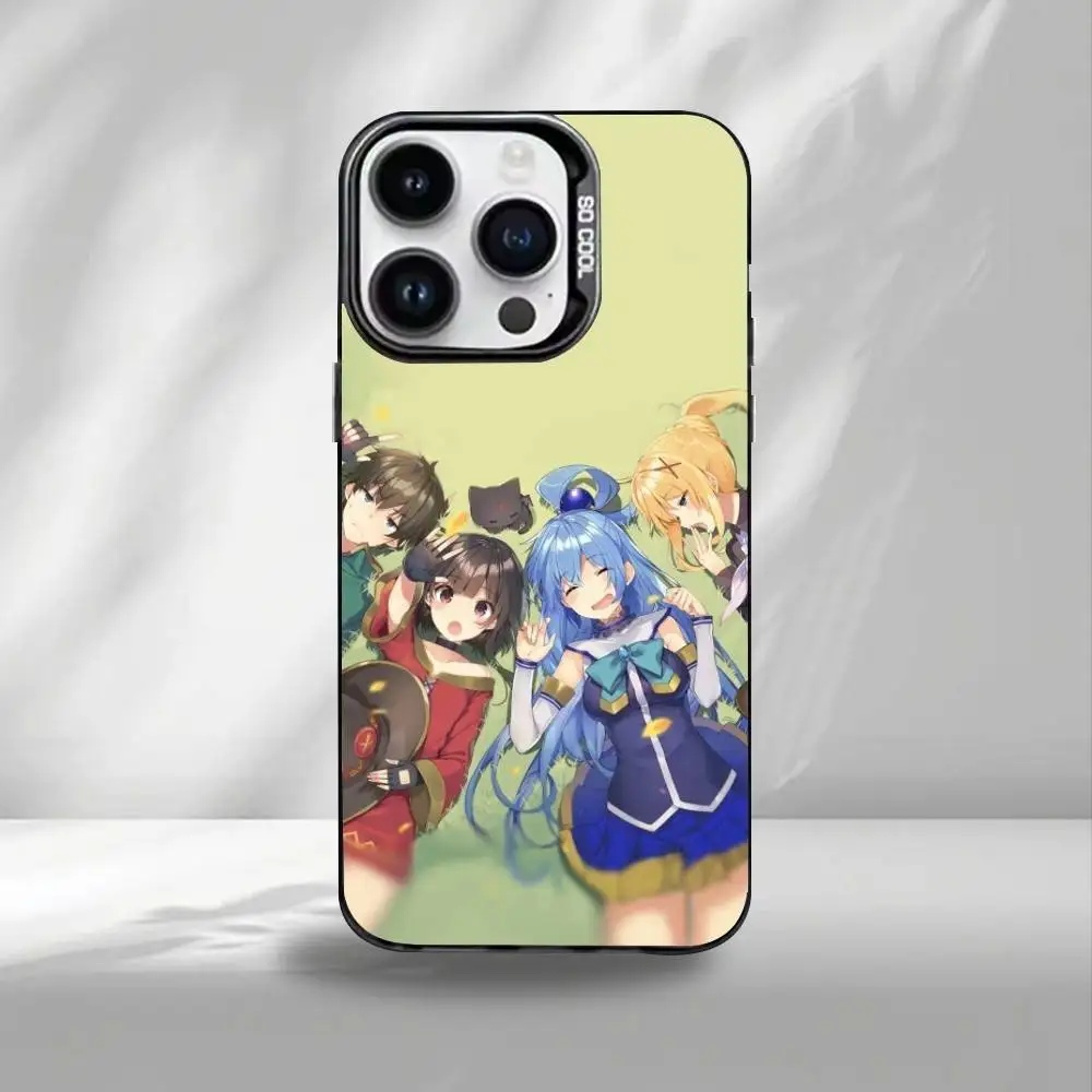 Konosuba Anime Handyhülle für iPhone17,16,15,14,13,12,11 Plus, Pro Max Schwarz Bunte Silber Handyhülle Funda Cover