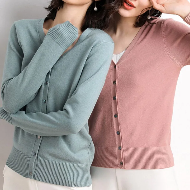 Women Button Solid Color Knit Short Cardigan Long Sleeve Fashion Casual Winter Warm Loose Sweater