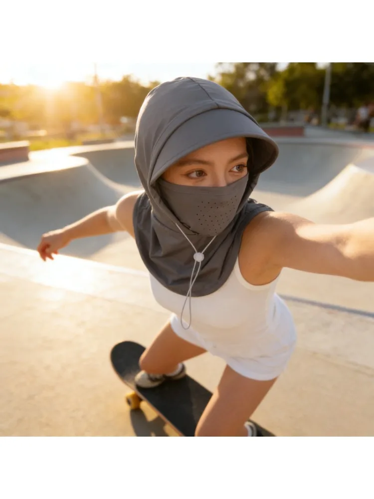 AliExpress NONE Women's Summer Full Face Sunscreen Mask Integrated, Ice Silk Anti UV Cycling Neck Protection Breathable Hat Mask