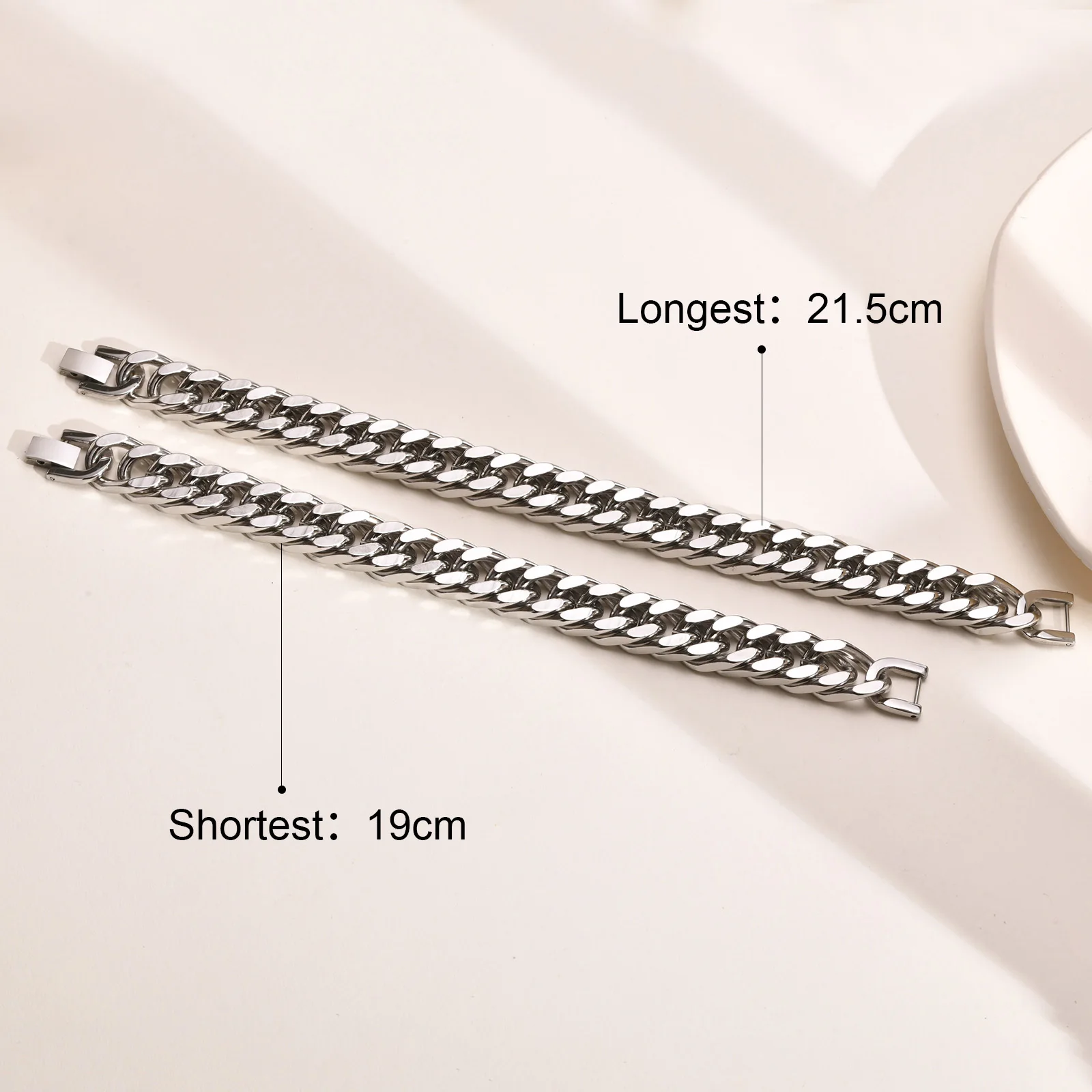 Men\'s Chunky 8/10/12/15MM Stainless Steel Cuban Chain Bracelets, Never Fade Silver Color Metal Hip Hop Male Wristband pulseira
