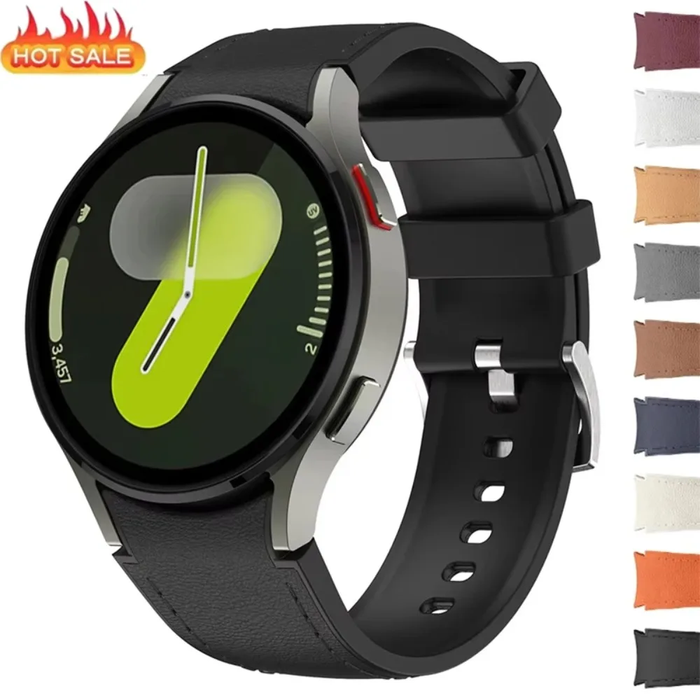 Nahtloses Silikon+Leder-Armband für Samsung Galaxy Watch 7 6 5 4 FE 40mm 44mm Armband Uhrenband Watch 6/4 Classic 43/47mm 42/46mm