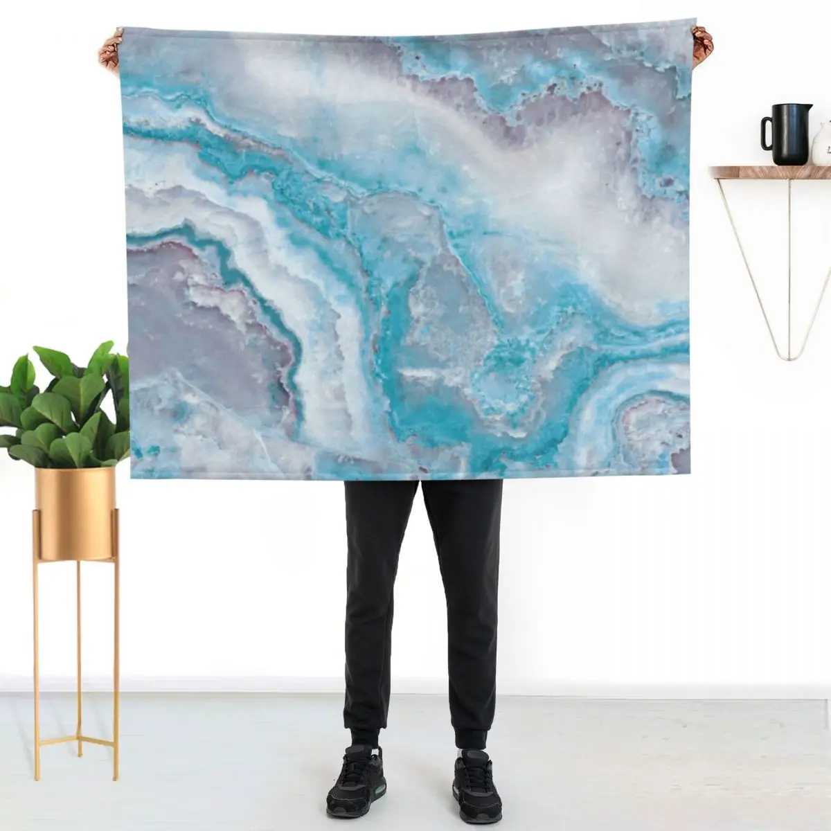 Luxury Mermaid Blue Faux Agate Marble Geode Gem Throw Blanket Bed Blankets For Bed Plush Thermals For Travel Flannels Blankets