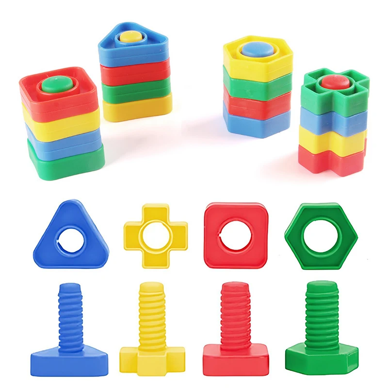 4개/세트 다채로운 플라스틱 조립 나사 혼합 모양 인터랙티브 DIY 너트와 볼트 색상 모양 인지 장난감 교육용 도구 ZYF