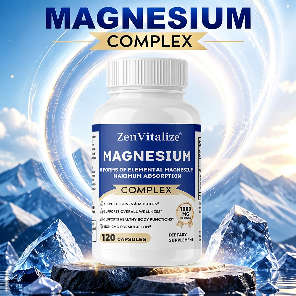 8 Magnesium Complex Supplement 1000mg - Chelated Magnesium Glycinate Citrate Malate Taurate, Supports Muscle Relaxation Sleep