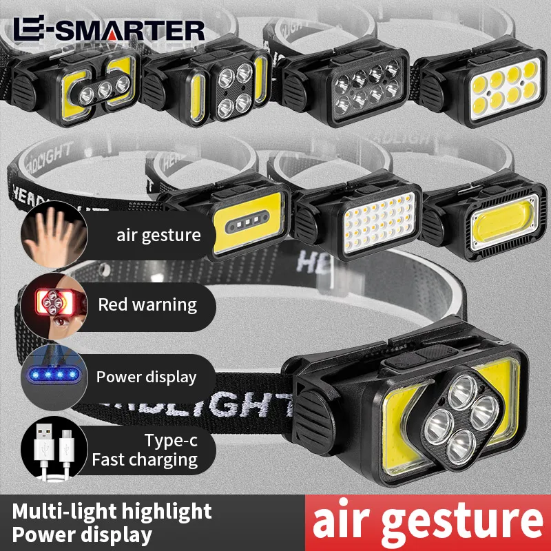 Фонарь налобный ESMATER K35X, портативный, многофункциональный, с датчиком