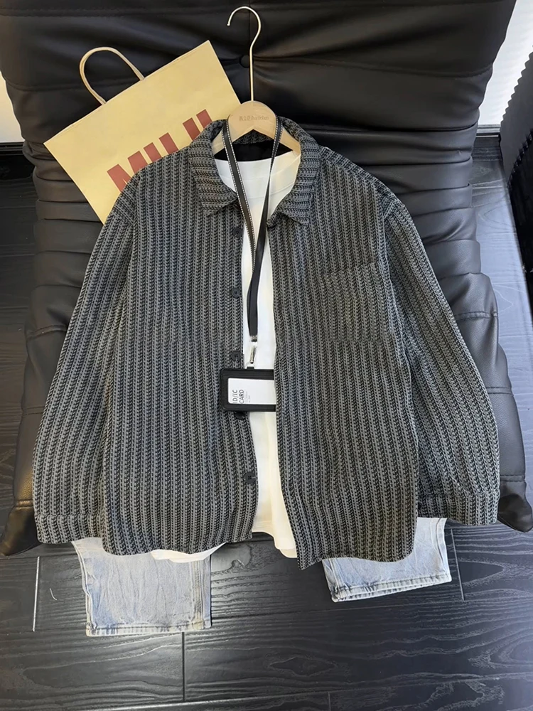 Men's Flannel Striped Shirt Long Sleeve Fleece Lined Autumn Winter Cleanfit Outerwear Design Open Cardigan Couple's Shirt