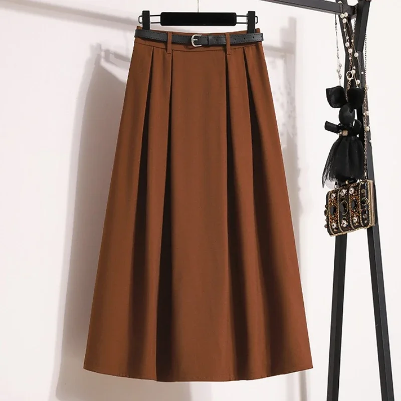 

2200, осень-зима, длинная юбка трапециевидной формы с высокой талией, женская юбка больших размеров, плиссированные макси-юбки в корейском стиле, женская горячая распродажа