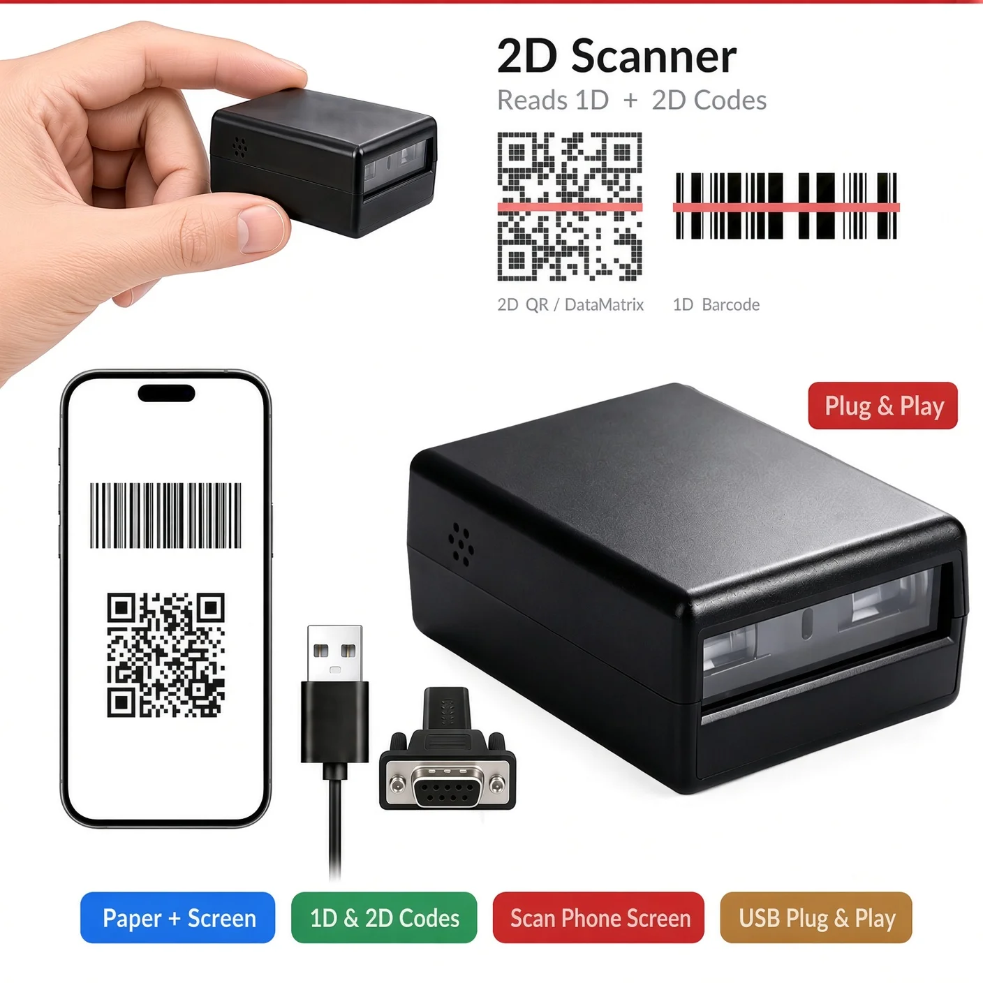 Fixed Mounted Code Engine 1D/QR/2D Bar Code Scanner QR Code Reader Barcode Reader Module
