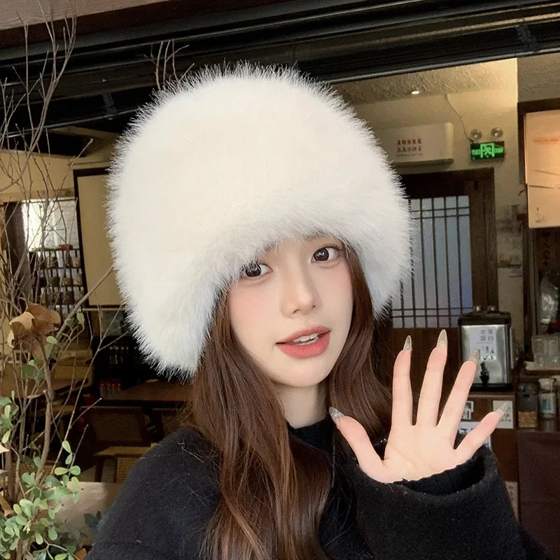 

Winter Women's Fluffy Fur Hat Warm Ear Protection Snow Ski Cap Female Faux Fox Fur Bomber Hat