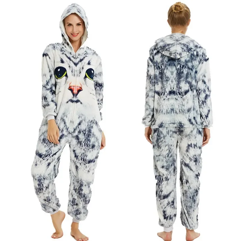 ss23Winter Cartoon Coral Fleece Unicorn Sleepwear Flannel One Piece Hooded Kigurumi Loose Casual Home Wear Jumpsuits Pajamas Set