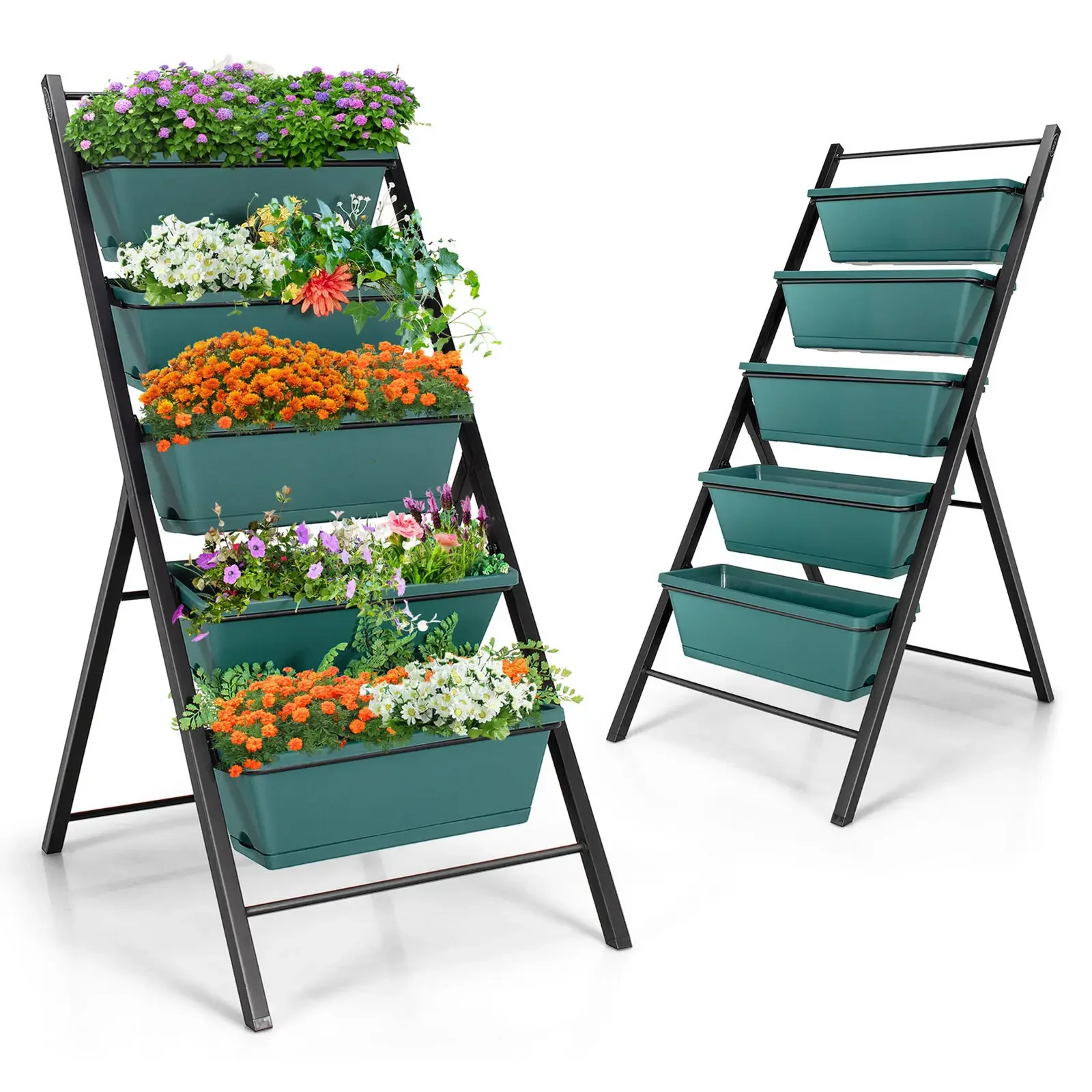 

2PCS 5-Tier Vertical Raised Garden Bed Elevated Planter 5 Container Box Green