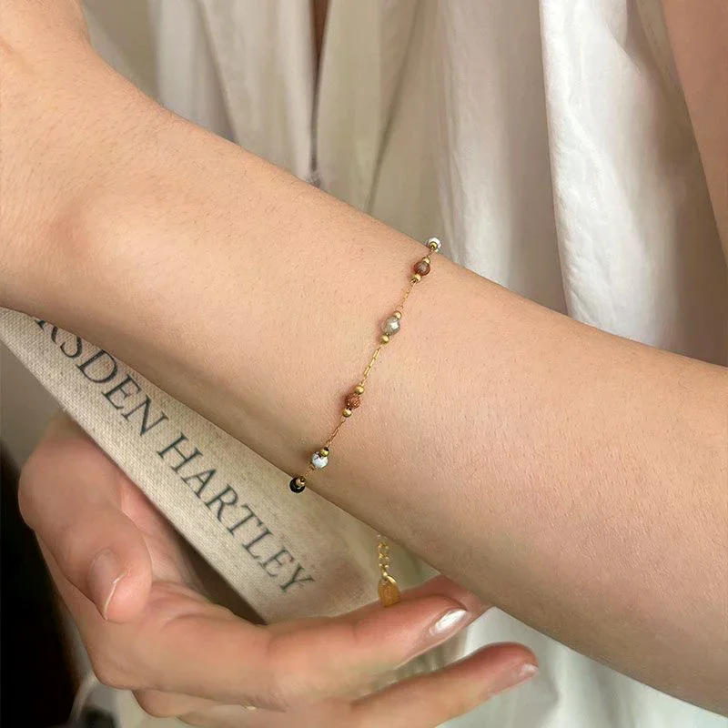 Fashion Retro Natural Stone Splicing Beaded Simple Bracelet Necklace Female Light Luxury Temperament Necklace Bracelet Accessori