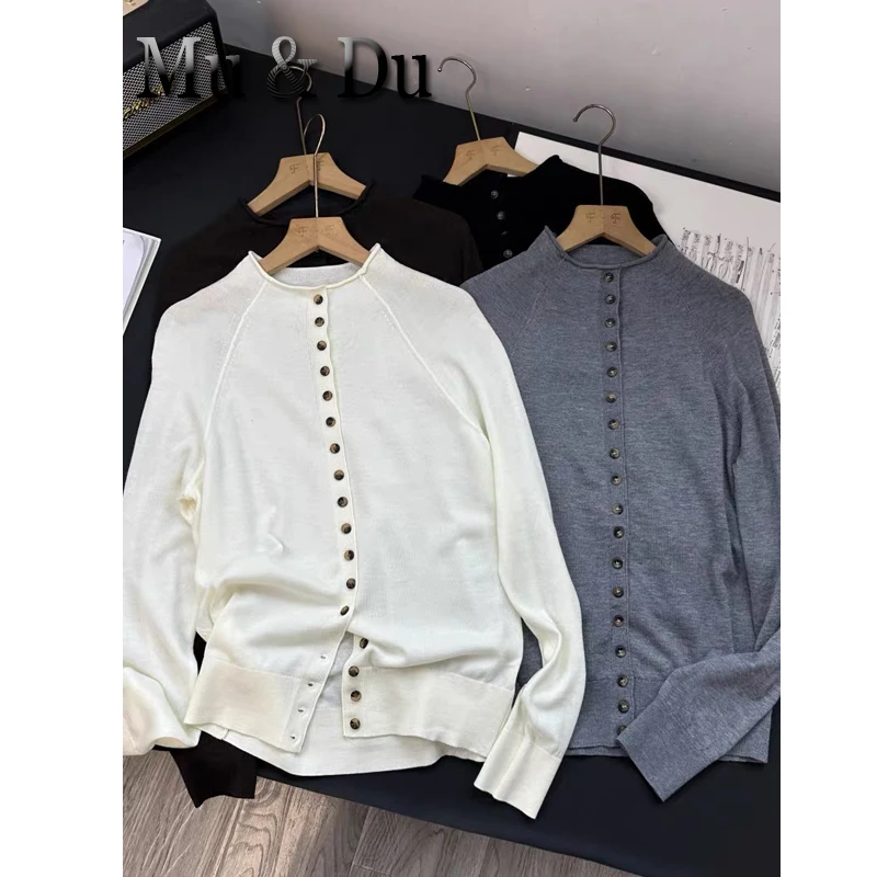 New Women Cardigan Autumn Winter Mock-neck Single Breasted Knitting Sweater Long Sleeve Knitwear Tops