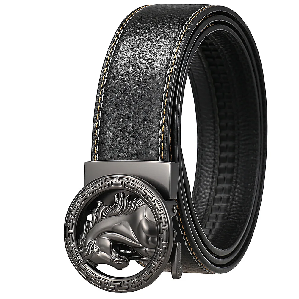 

Men's Leather Ratchet Dress Casual Jeans Belt with Automatic Buckle Width:35mm Length:110-125cm Black\Coffee