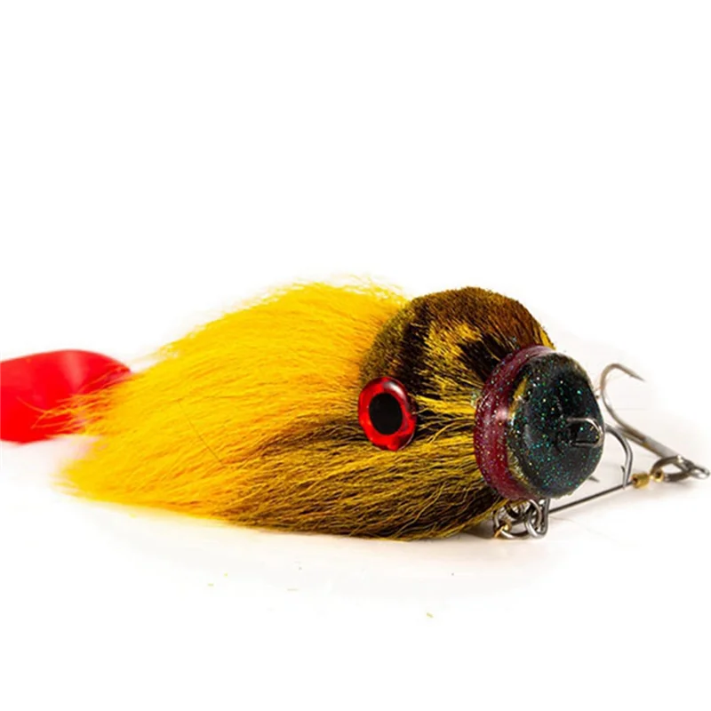 Mouse Fishing Lure Fly Hooks Freshwater Saltwater Lure Soft Fly Fishing Lures with Double Hooks Yellow LYZ