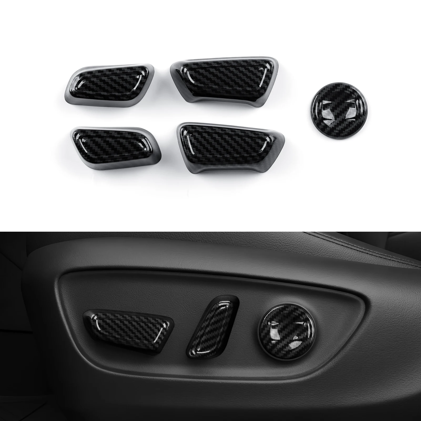 Car Seat Adjust Switch Panel. For Toyota RAV4 Avalon Camry Highlander Land Cruiser Sienna Accessories. ABS Carbon Fiber Sticker.