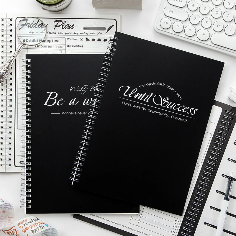 50Pcs Black Spiral Bound Notebook Set Student Schedule Planner For School Notes Journal Handwriting Accessories