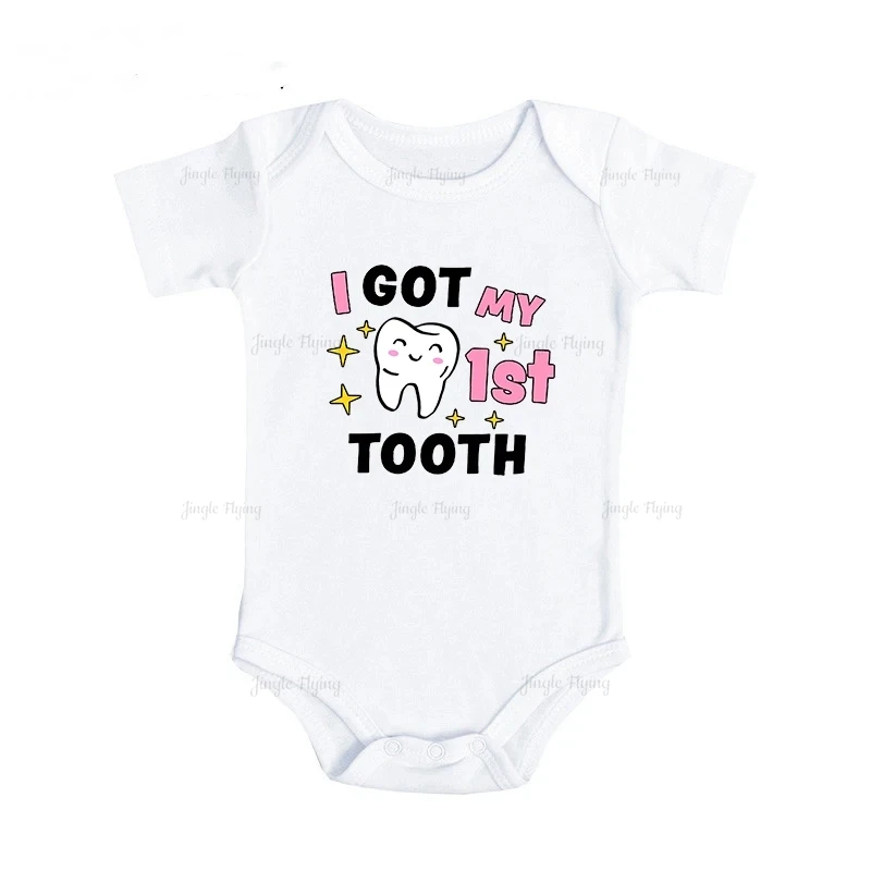 Infant Bodysuits I Got My First Tooth Cute Baby Romper Summer Jumpsuit Outfits Onesie Funny Boys Girls Gift Clothes Baby Onesie