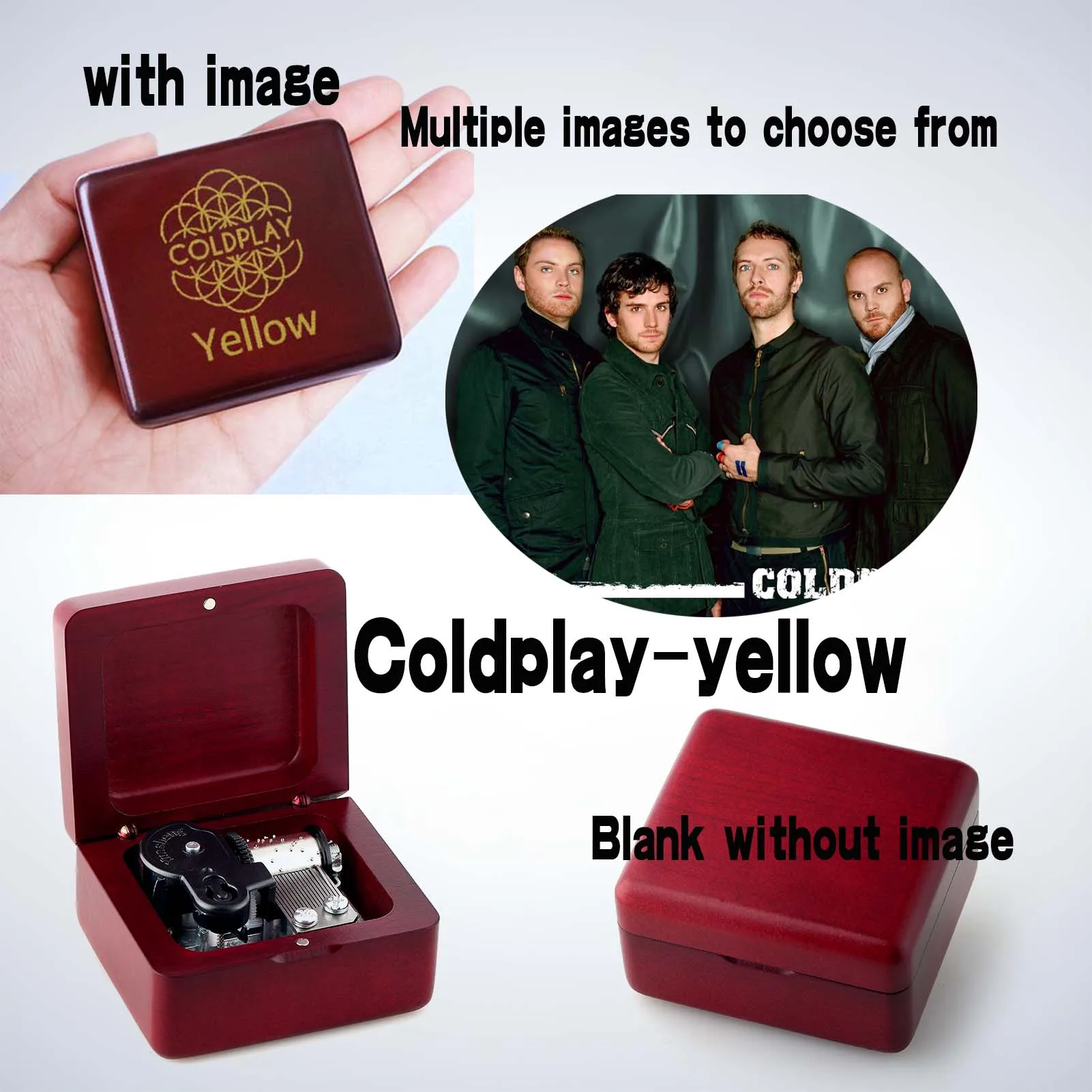 Rosiking Handmade Wooden Coldplay-yellow  Music box birthday Gift For Frends Girl and Children Birthday Gift