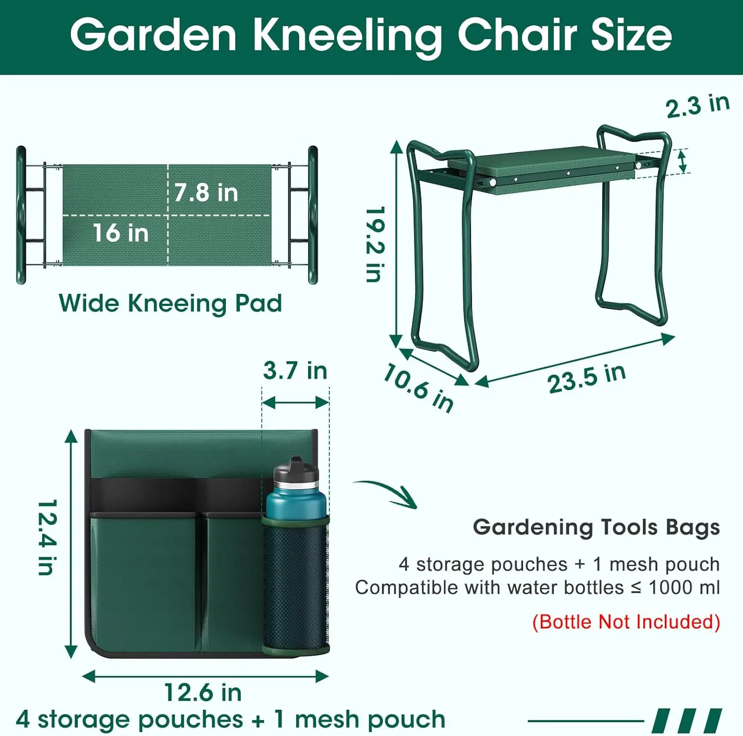 2-in-1 Garden Kneeler with Umbrella, 330lb Capacity, Tool Bag & Bottle Holder, Gardening Gift - view 6