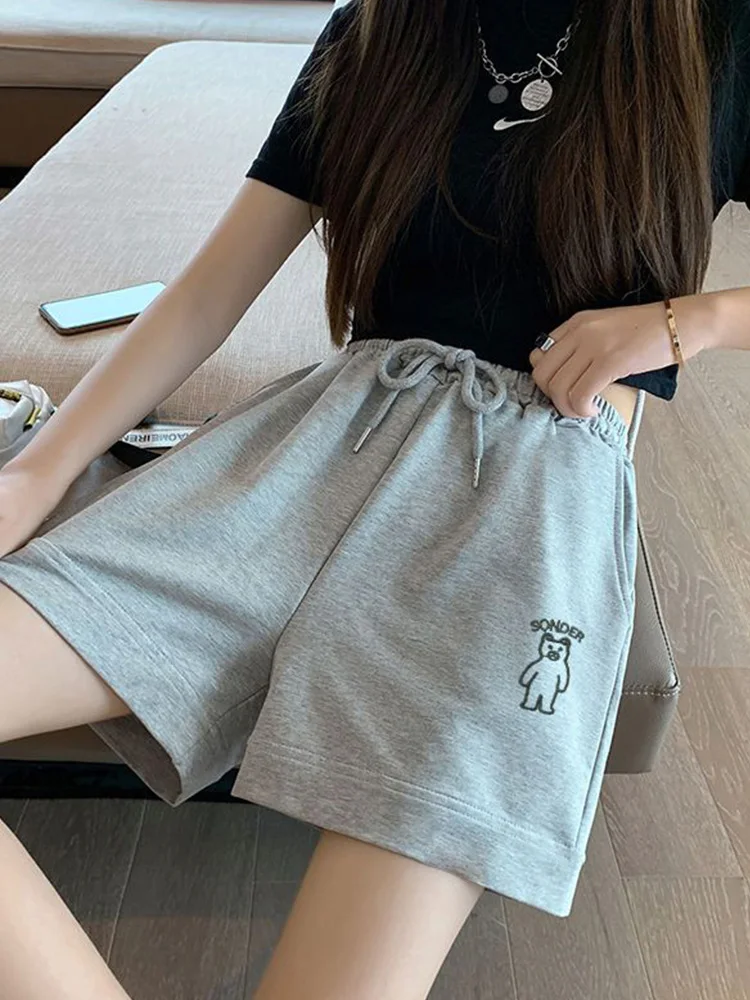 Loose Soild Drawstring Short Pant For Women Clothes Streetwear Elasticity High Waist Casual Shorts Patchwork Fashion Ropa Mujer