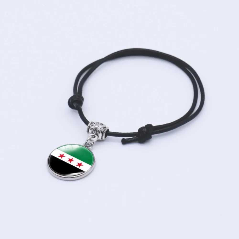 New Syrian Flag Pattern Time Gem Minimalist Style Black Hand Rope Bracelet Adjustable Length for Men Women