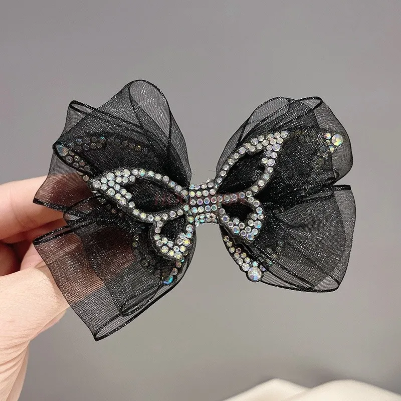 Popular high-end rhinestone bow headwear with top clip and hairpin clip