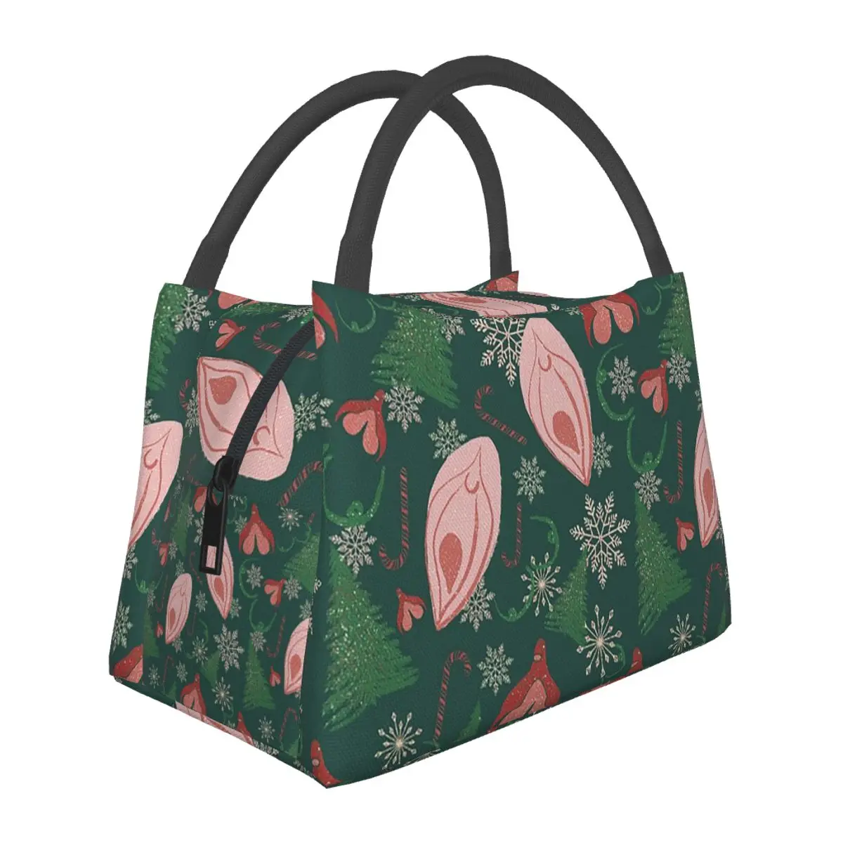 Christmas Vulva Pattern Green Insulated Lunch Bag for Women Picnic Storage Food Boxes Leakproof Cooler Thermal Lunch Box Tote