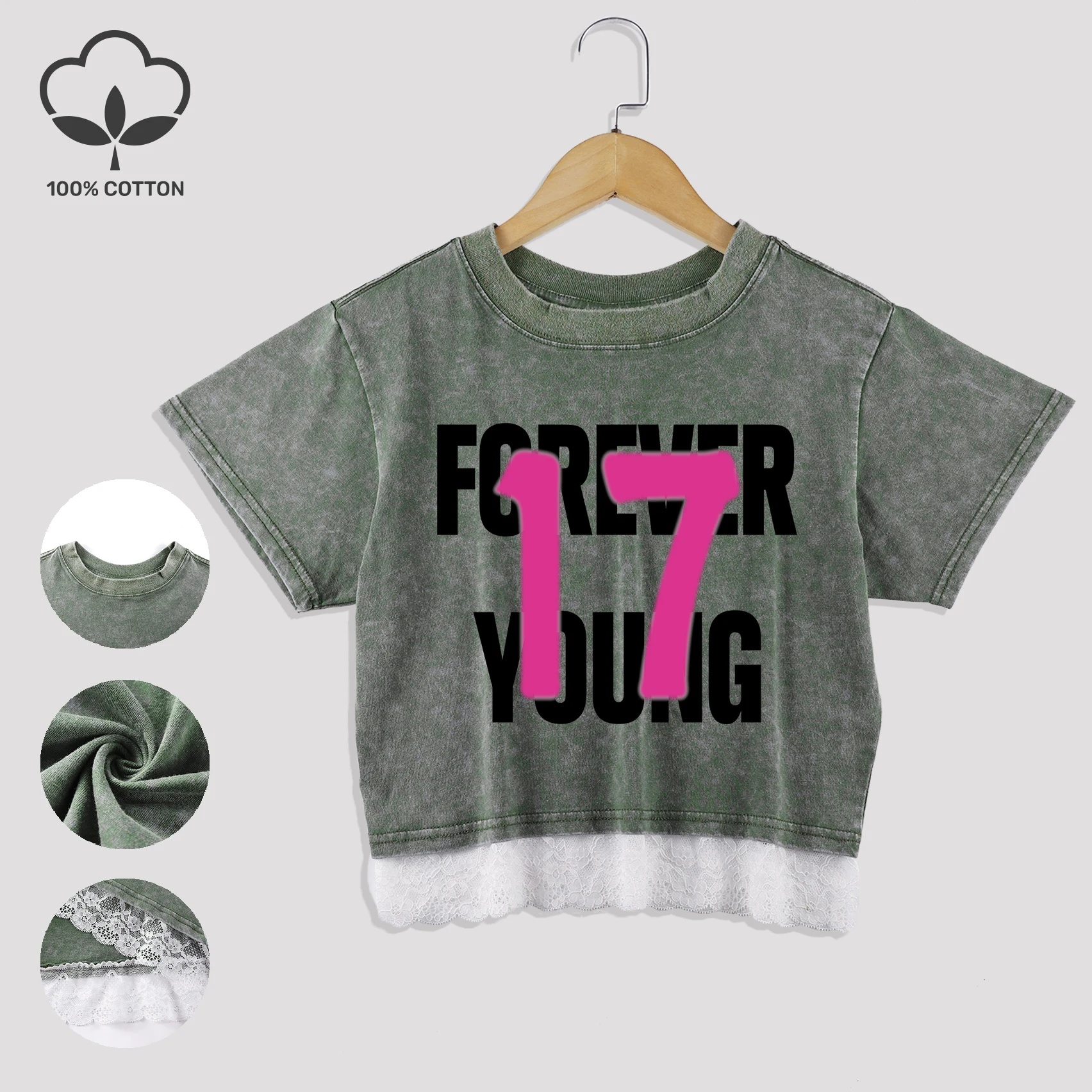 

Укороченные потертые футболки с принтом Forever Young, женская модная футболка с круглым вырезом, удобная одежда, кружевной мягкий хлопковый топ, женский