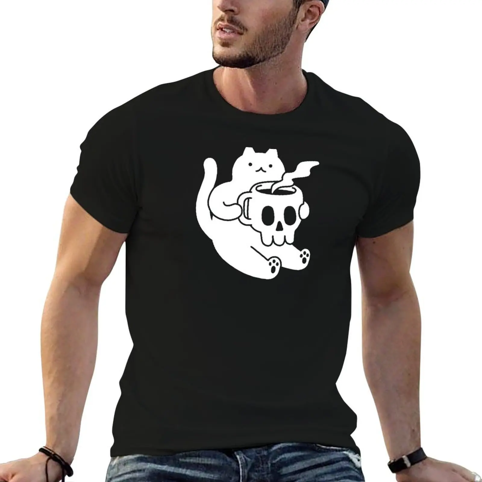 Cat and Skull Mug T-Shirt summer clothes custom t shirt fruit of the loom mens t shirts