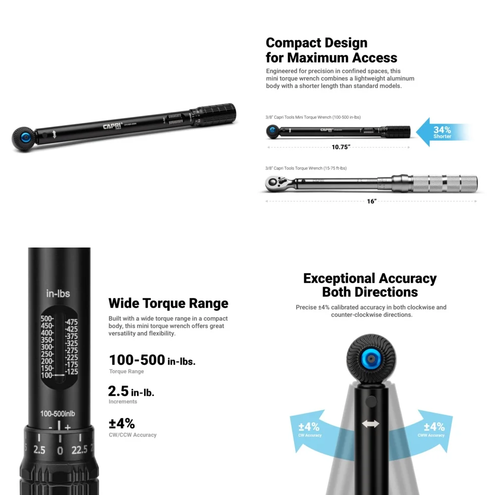 

Наборы ручных инструментовМини-набор динамометрических ключей 3/8-дюймовый привод 100-500 фунтов Прецизионный инструмент для ремонта и обслуживания автомобилей Легкий вес