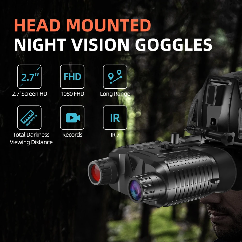 Nohawk New Night Vision Goggles Head Mounted 1080P HD USB Rechargeable Digital Infrared Night Vision Binoculars for Hunting