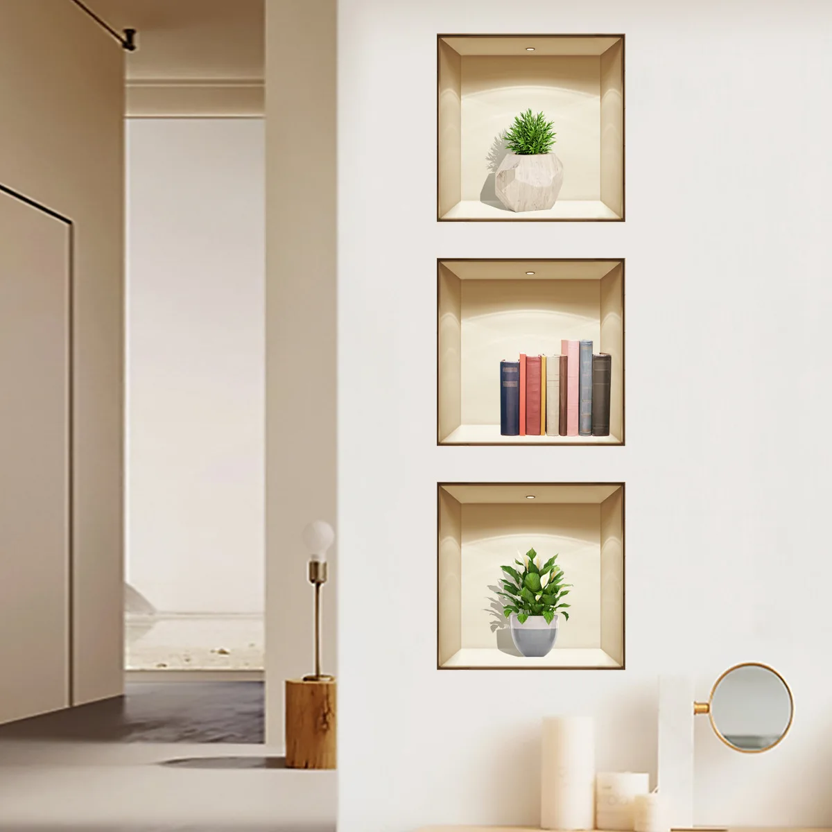 

Creative Green Plant Potted Plant 3D Three-dimensional Fake Window Wall Sticker Living Room Decorative