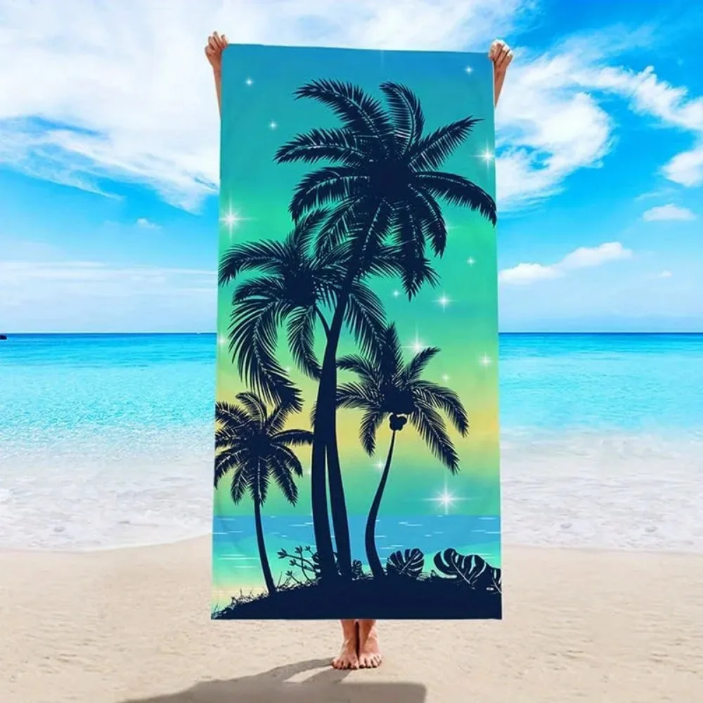 Fashion Palm Tree Print Microfiber Beach Towel Sun Protection Windproof Quick Dry Blanket For Swimming Pool Camping Travel