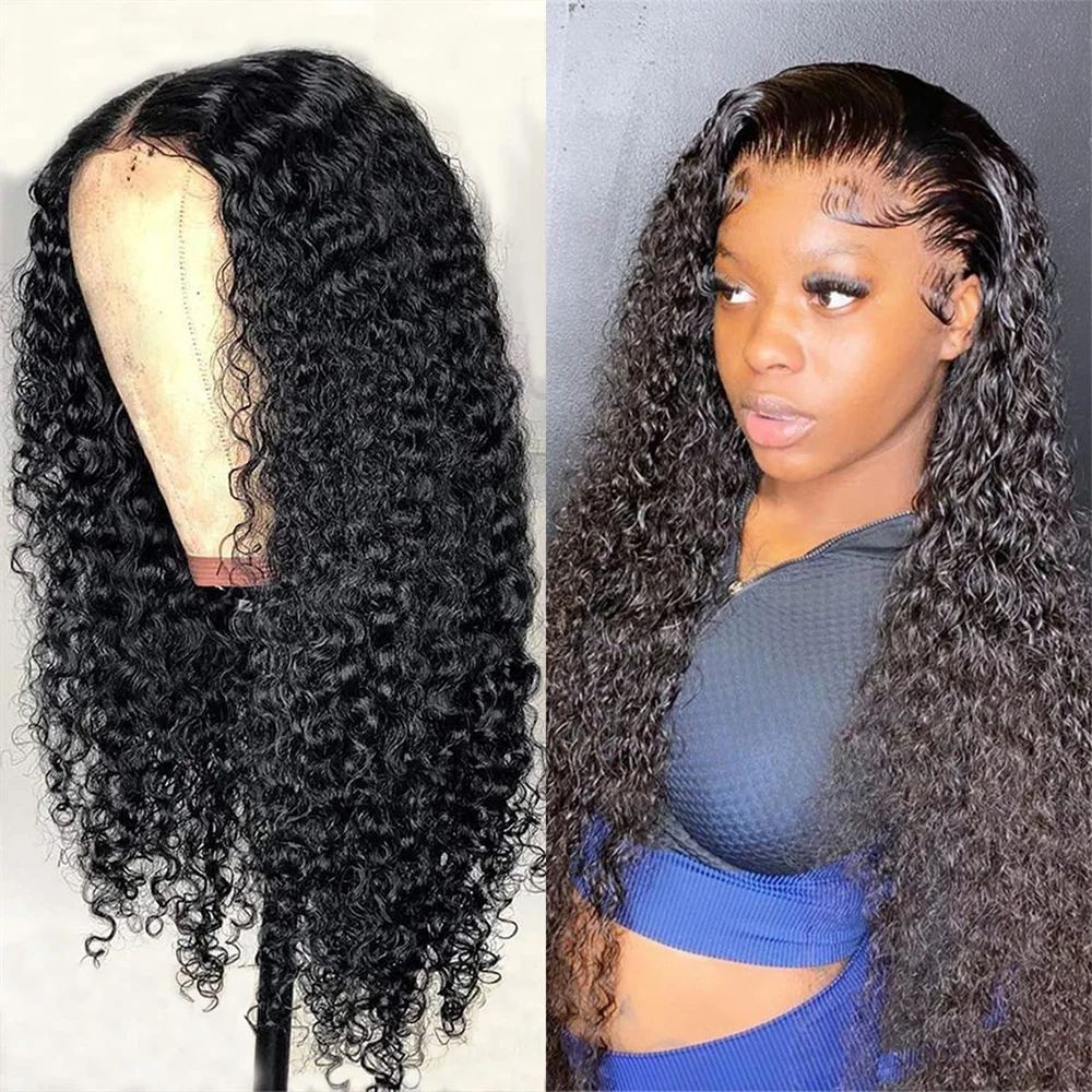 

Kinky Curly 4x4 Lace Front Wigs Human Hair for Women Peruvian Pre Plucked Human Hair Natural Color With Baby Hair 180% Density
