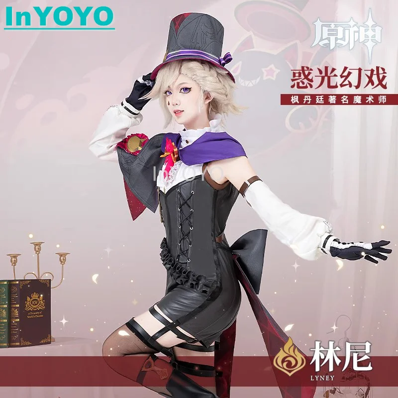 InYOYO Lyney Cosplay Genshin Impact Costume Magician Lovely Uniform Role Play Game Suit Halloween Party Outfit Women XS-3XL New