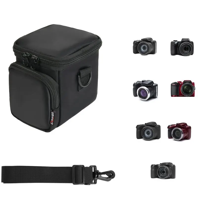 Dual-pocket Camera Storage Case with Shoulder Strap Anti-fall Travel Carrying Bag for KODAK PIXPRO AZ405/AZ425/AZ255/AZ528