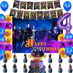 Descendants Mal Carlos Evie Jay Theme Birthday Party Balloon Banner Background Cake Topper Decoration Supplies Gifts Photo Props