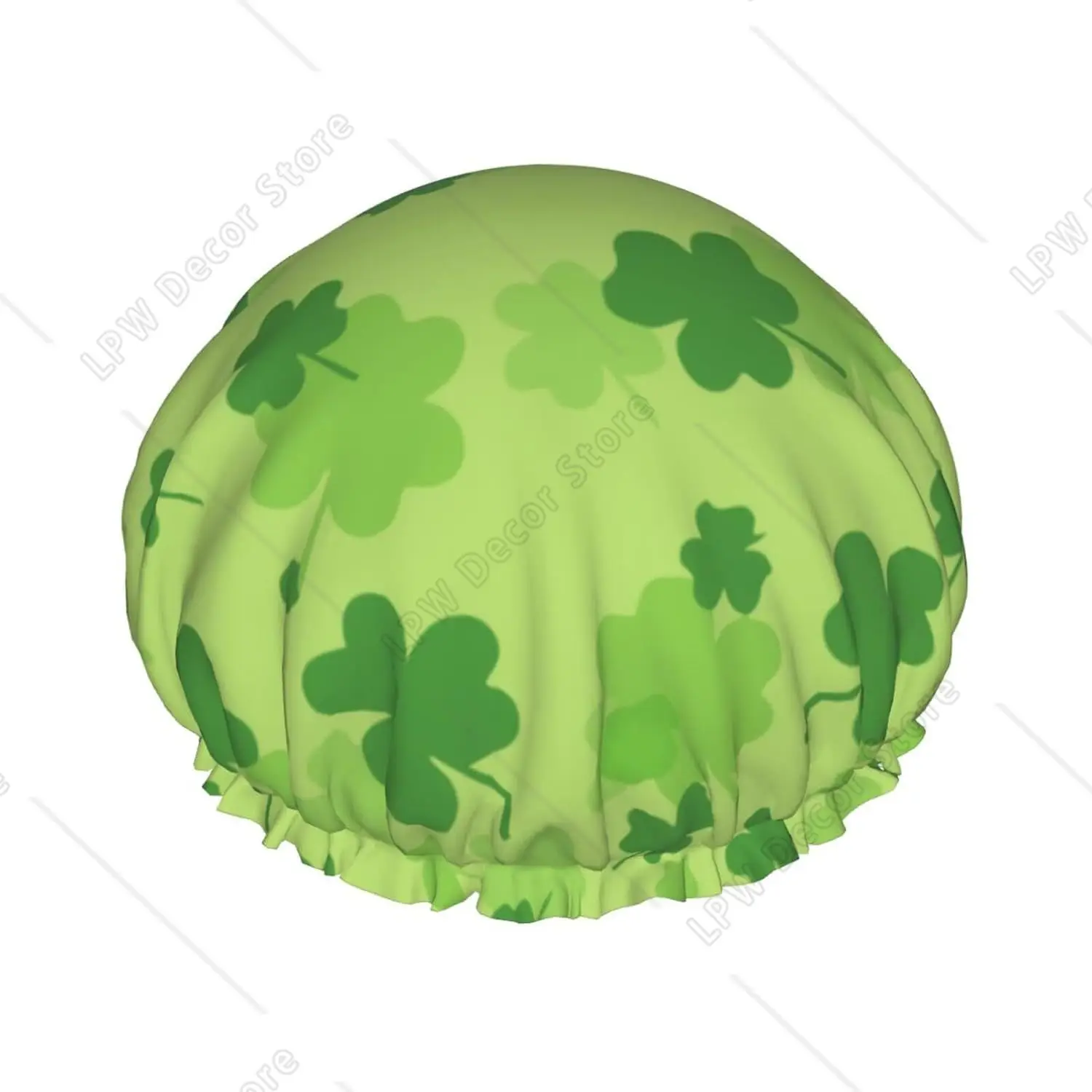 Women Reusable Shower Cap St-Patricks-Day-Shamrock Double Layers Waterproof Elastic Band Bath Hair Hat Stretch Hem Hair