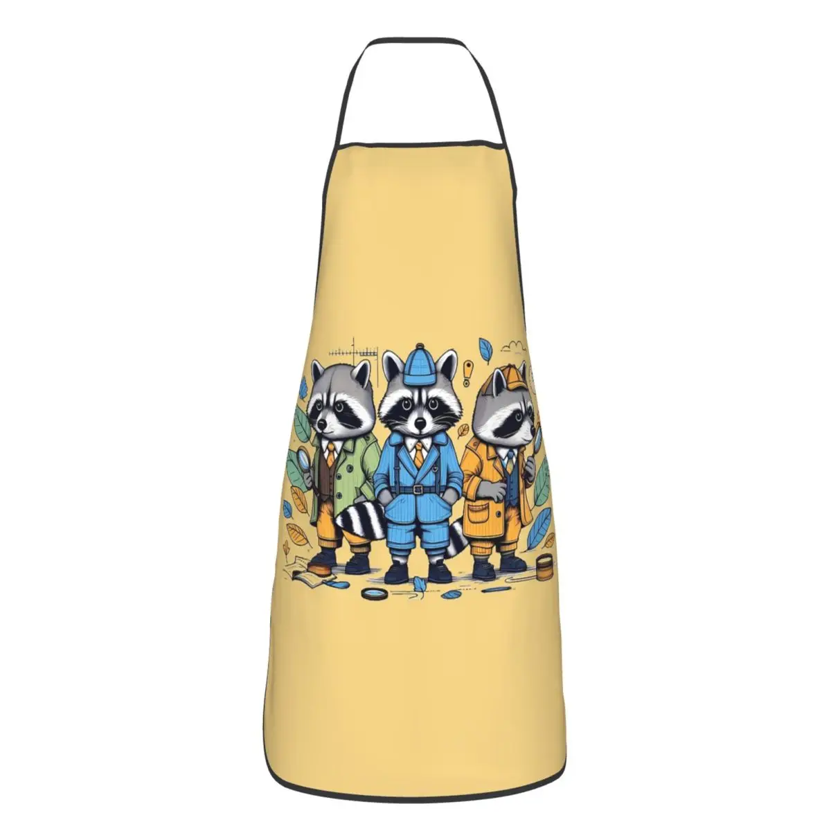 Raccoon Detectives Aprons Chef Cooking Tablier Waterproof Bib Kitchen Cleaning Pinafore for Women Men Painting