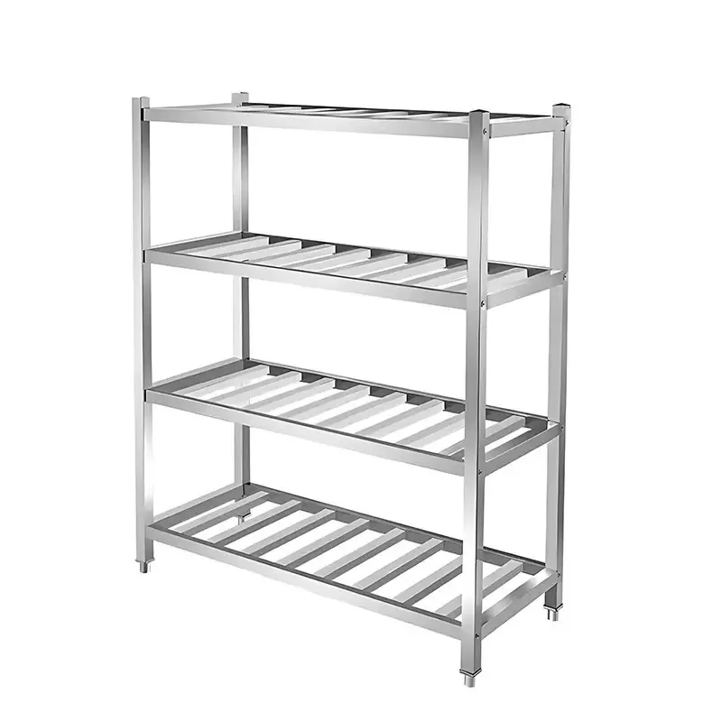 kz-Thickened Stainless Steel Plate Rack for Kitchen Multi-Layer Floor-to-Floor Storage Shelf Direct Supply for Hotel Restaurant%