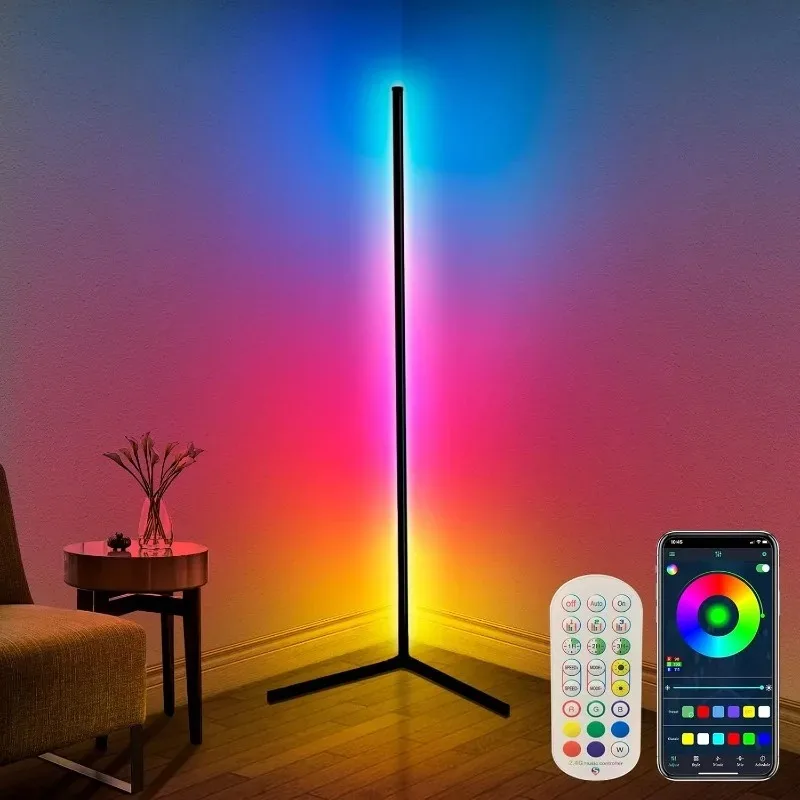 Corner Floor Lamp,65” Color Changing LED Floor Lamp with Music Sync,Modern Mood Lighting Corner Lamp with Remote & A