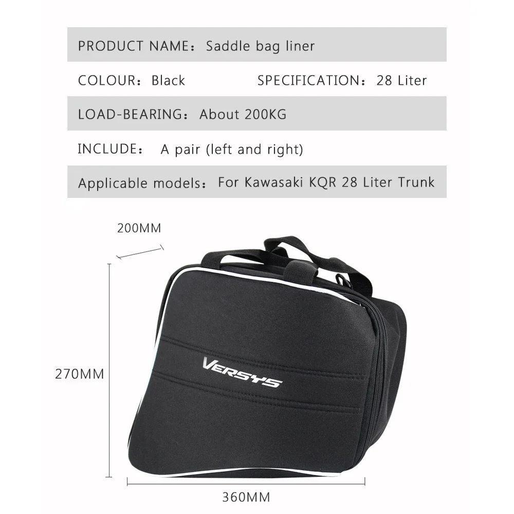 For Kawasaki Versys 1000 650 Ninja 1000 H2 SX For KQR 28L Hard Saddlebag Liner Set Saddle Bags Travel Trunk Bag ​luggage bags