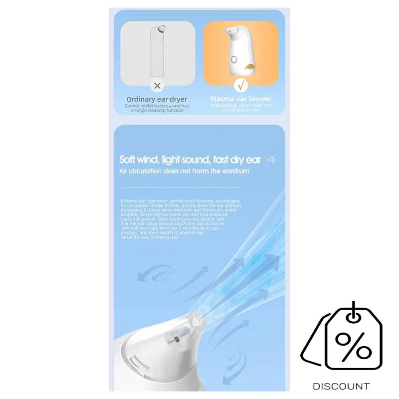 BAAG-Новая умная плазменная сушилка для ушей для плавания, купания, вход воды, электрическая сушилка для ушей с теплом воздухом, сушка ушных каналов