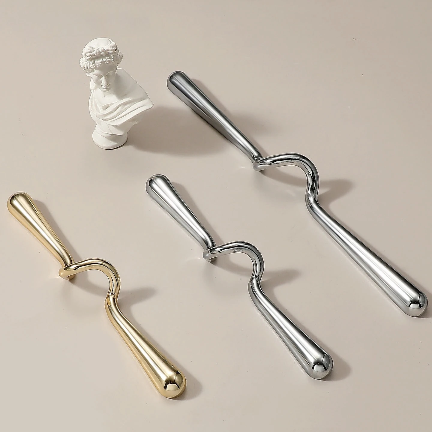 French Vintage Cabinet Pulls Light Luxury K Gold Silver Wardrobe Door Drawer Wave Handles for Furniture Hardware