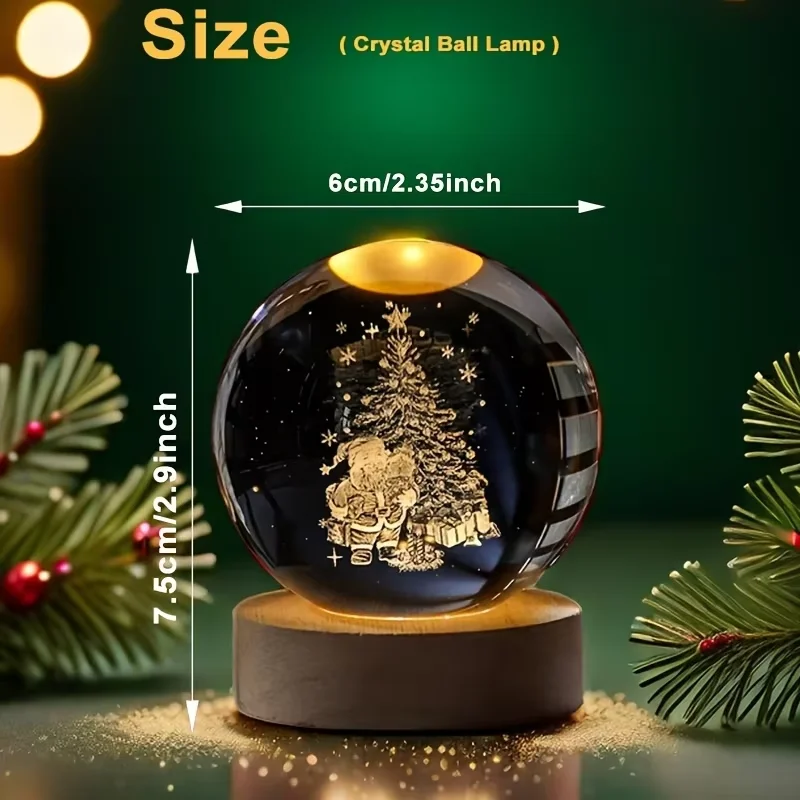 USB Power 3D Crystal Ball LED Night Lamp Moon Snowman Bedroom Atmosphere Fairy Lights for Christmas Decor Birthday Party Gifts