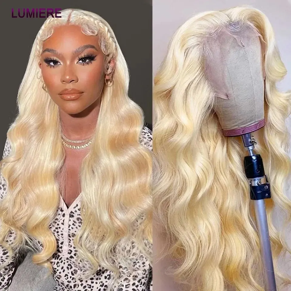 18 40 Inch Body Waves 150%  Blonde 613 Human Hair 13X4 Frontal Blonde Colored Glue-Free Waves Wig HD Lace Wig