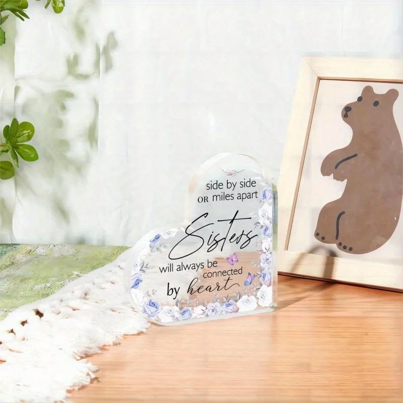 "Side by Side or Miles Apart" Sister Heart - تذكار أكريليك لأعياد ميلاد Bestie